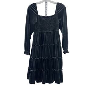 Crown & Ivy Girls Black Velvet Square Neck Tiered A-Line Midi Dress Size XL